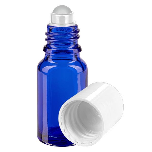 Apothekenflasche blau 10ml Roll-On Verschluss weiß