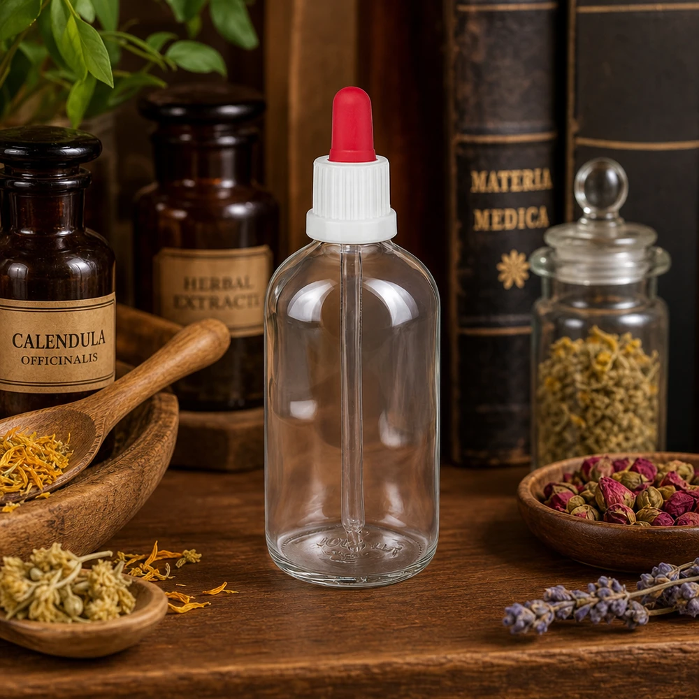 100ml Flasche mit Glaspipette und rotem Saugball für präzise Dosierung von Flüssigkeiten weiss