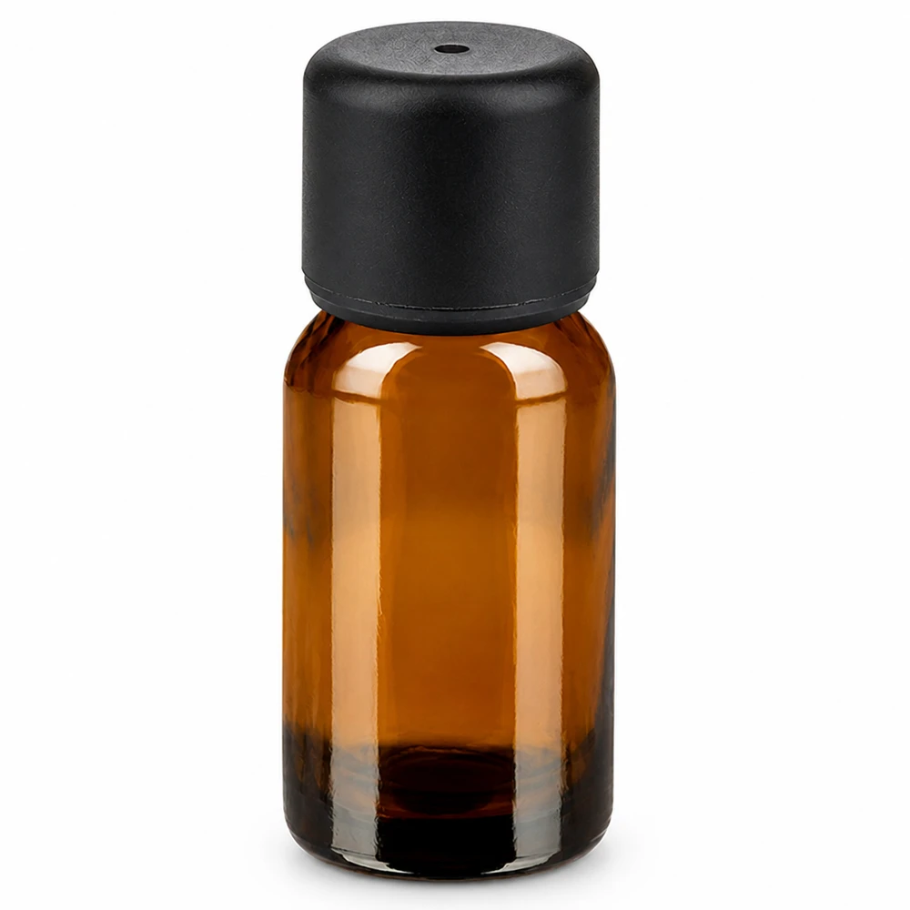 UV-schützende 10ml Braunglasflasche mit mattschwarzem Deckel für empfindliche Öle