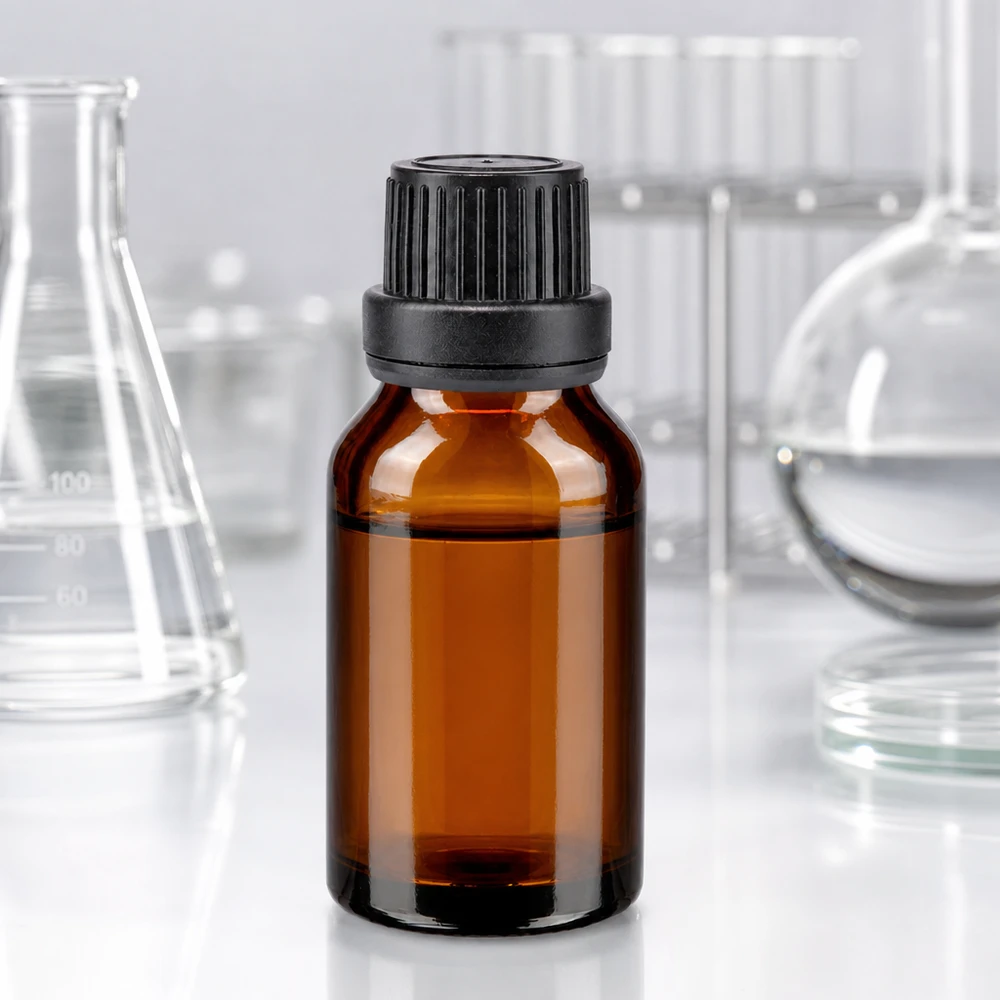 Laborflasche Braunglas 15ml mit schwarzem Tropfeinsatz für ätherische Öle und Tinkturen