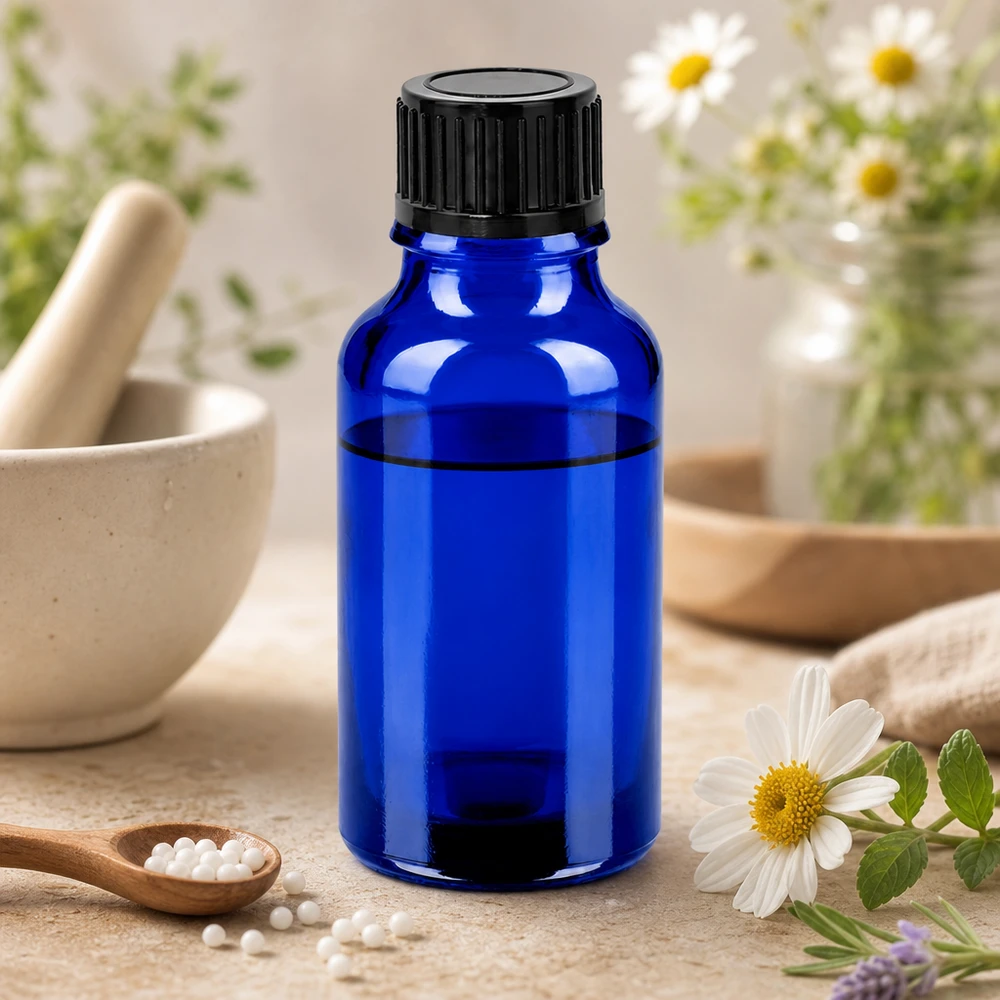 20ml BlueLine Flasche aus hitzebeständigem Glas mit auslaufsicherem schwarzem Schraubdeckel