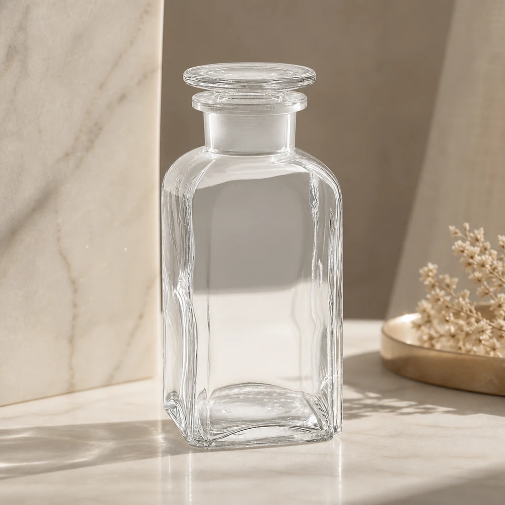 Dekorative Glasflasche 350ml quadratisch klar mit Glasstopfen als Vorratsflaschen-Lösung