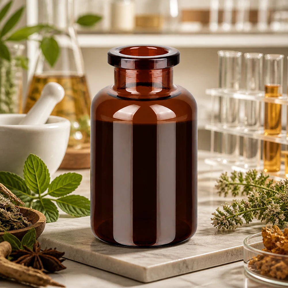 Injektionsflasche Braunglas 20ml Lichtgeschützte Injektionsflasche 20ml Braunglas in naturmedizinischer Forschungsumgebung