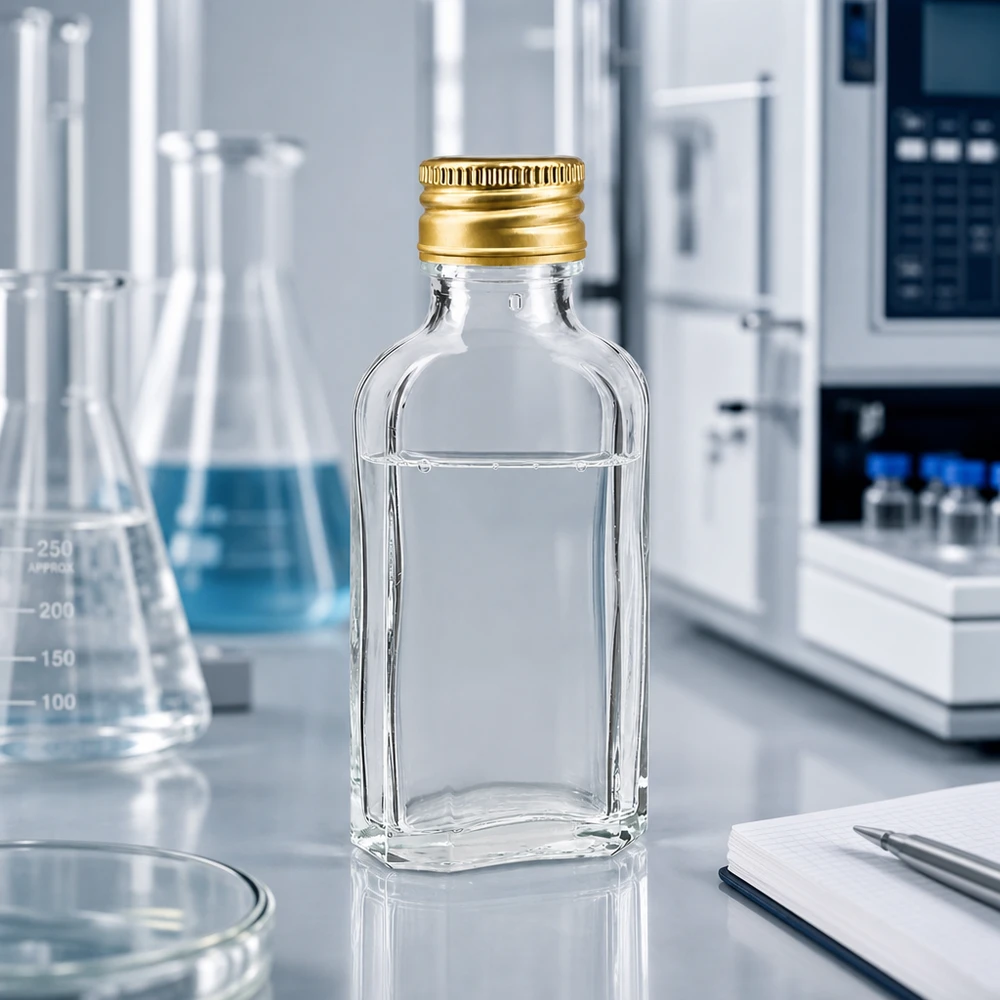 50 ml Meplat klar mit Alu Verschluss gold PP22 Meplat Glasflasche 50ml mit goldenem Alu Deckel PP22 ideal für ätherische Öle und Extrakte