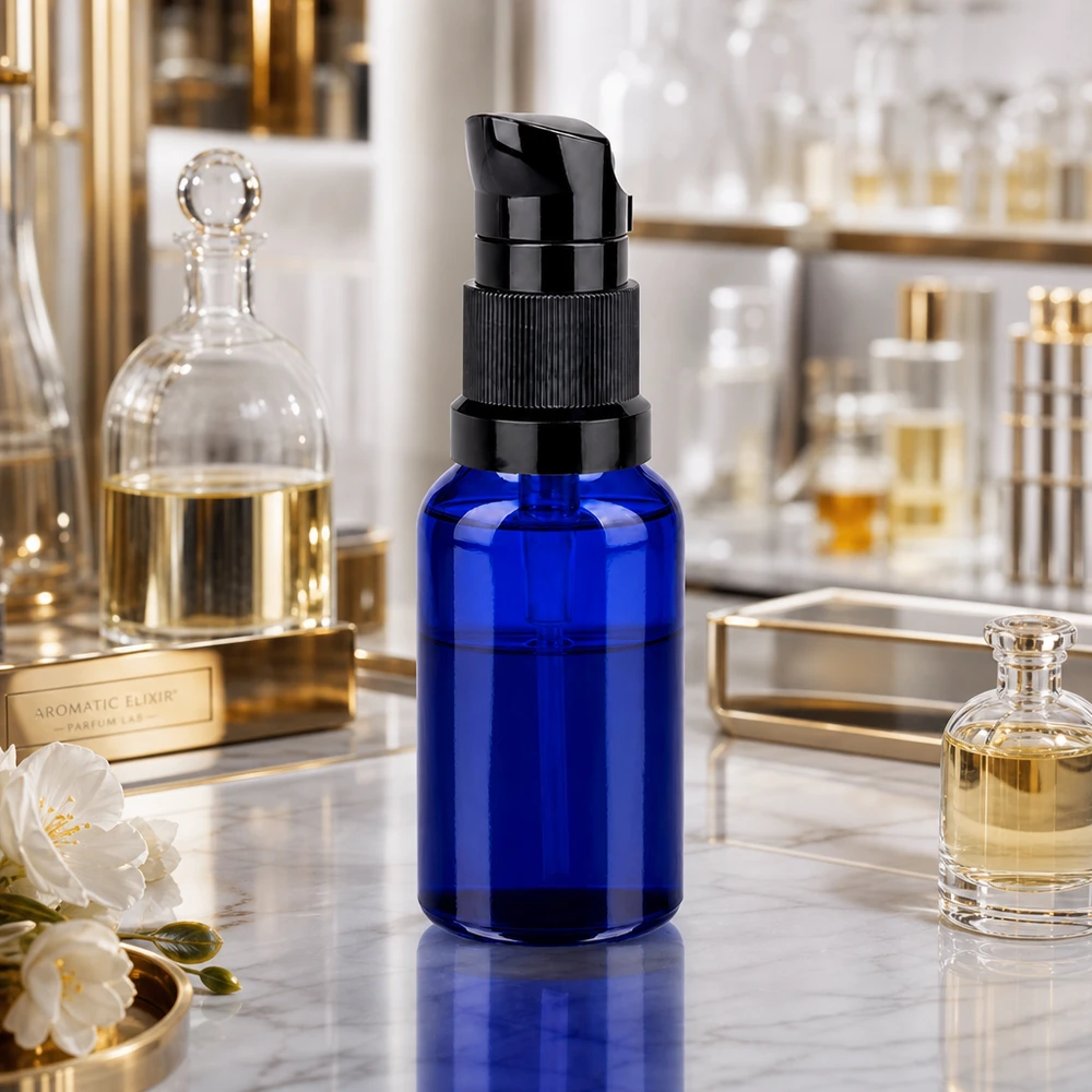 20ml Pumpflasche schwarz STD BlueLine UT18/20 - stilvolle Aufbewahrung für Öle und Essenzen