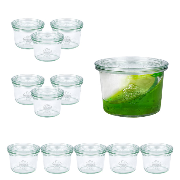 12er Set Weck Gläser 80ml Sturzgläser mit 12 Glasdeckeln