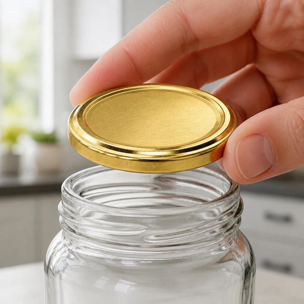 Befüllung und Verschluss mit BasicSeal Deckel gold 63mm für Konservengläser