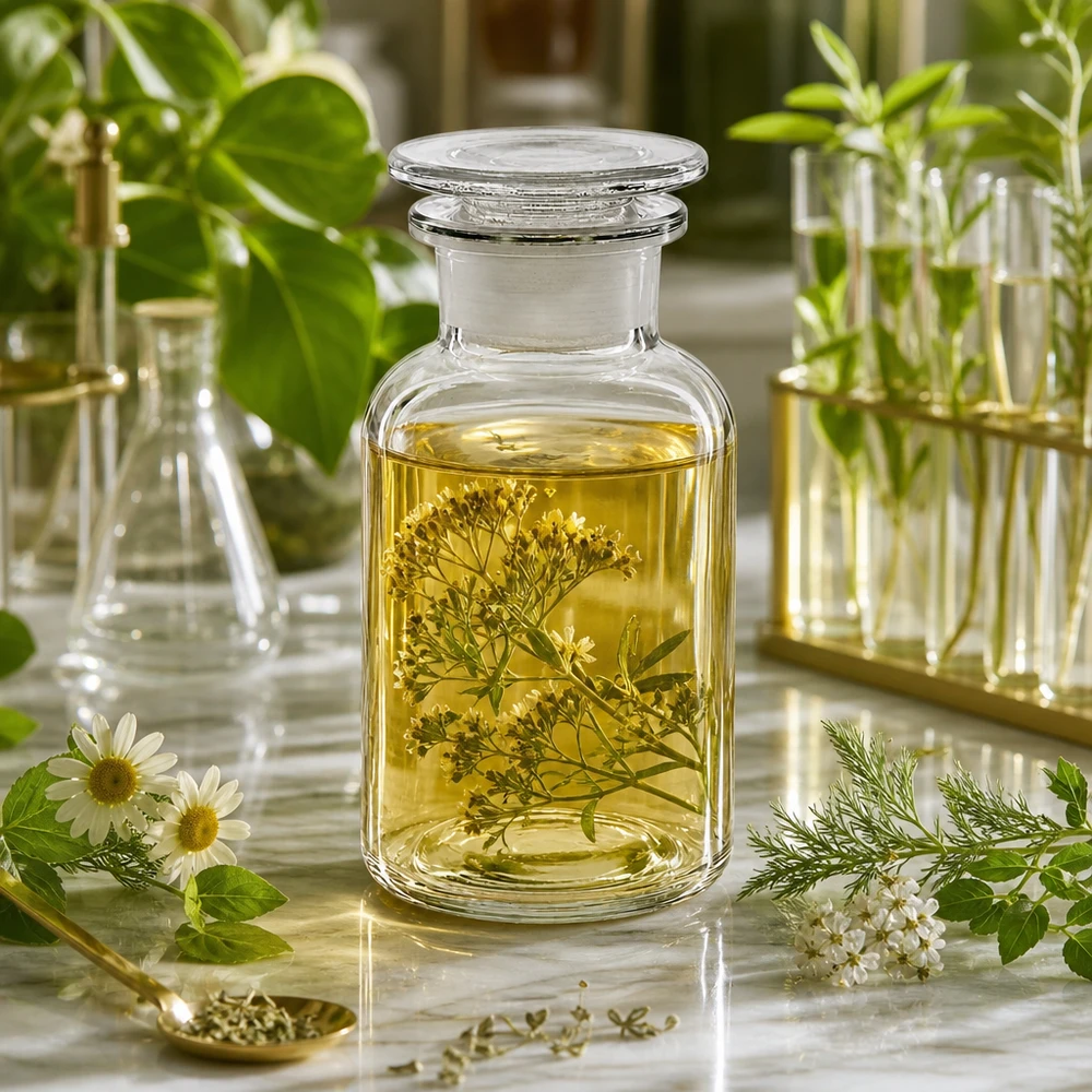 Hochwertige Rundschulterflasche 250ml klar mit Glasstopfen für Naturkosmetik und Extrakte