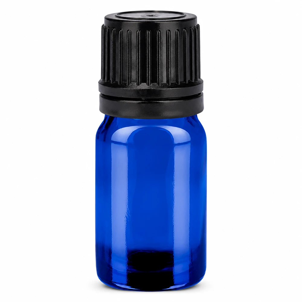 5ml Flasche 11mm Schraubverschluss schwarz Originalitätsverschluss BlueLine UT18/5 Professionelle 5ml Glasflasche blau mit sicherem Verschluss für Kosmetik und Pharmazie