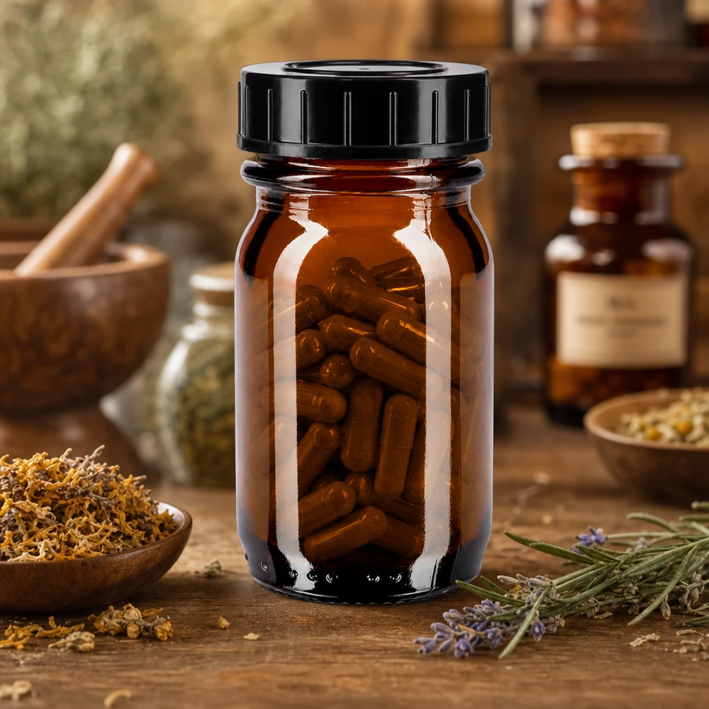 Robuste 30ml Glasflasche in Apothekerqualitaet mit weiter Oeffnung und Schraubdeckel