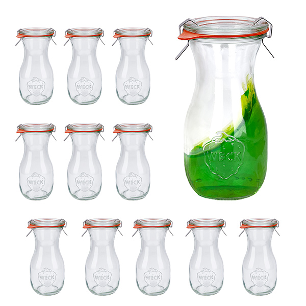 12er Set Weck Gläser 290ml Saftflasche mit 12 Glasdeckeln, 1 12er Set Weck Gläser 290ml Saftflasche mit 12 Glasdeckeln, 1