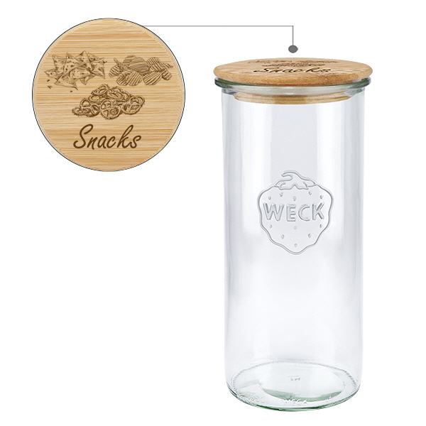 Holzdeckelset "Snacks" mit WECK Sturzglas 1500ml