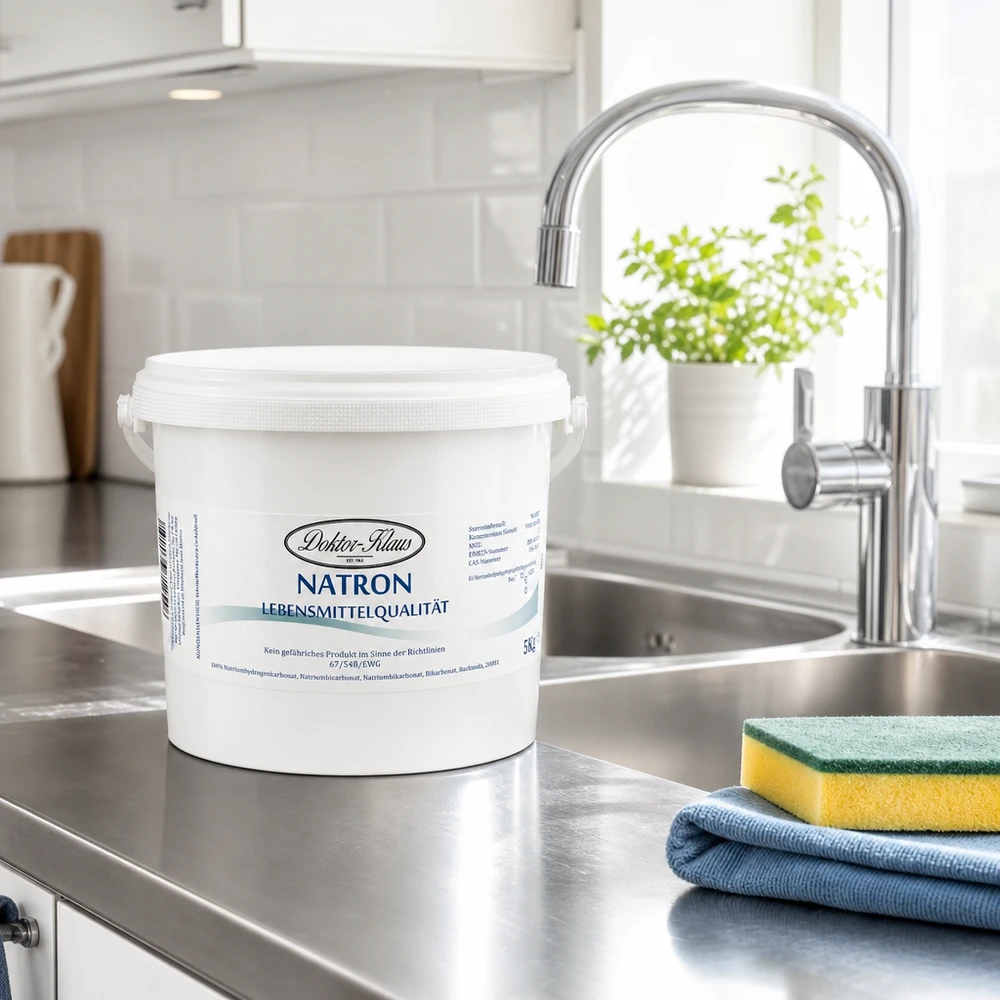 Großer Natron Vorrat 5kg Doktor Klaus im robusten Plastikeimer für professionelle Küchenreinigung