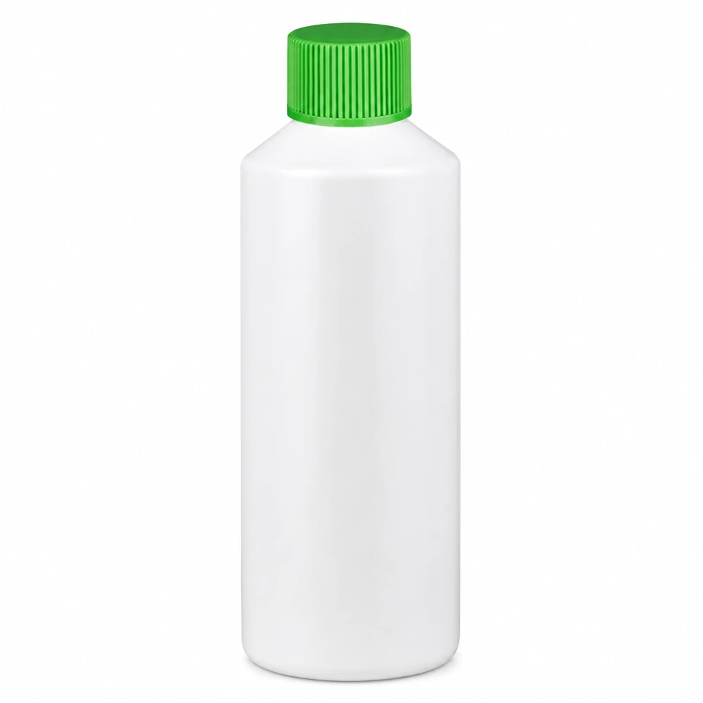 Apothekenflasche HDPE 100ml weiß, mit grünem Schraubverschluss HDPE Apothekerflasche 100 Milliliter in Weiß mit kindersicherem grünen Schraubverschluss