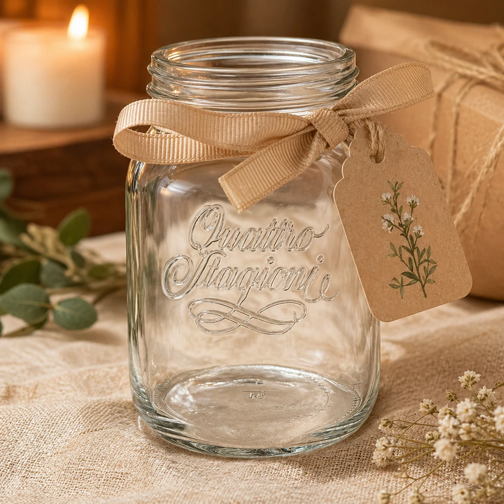 2000ml Rundglas "Quattro Stagioni" QS110mm Elegantes 2000ml Quattro Stagioni Einmachglas mit Schleifenband und Anhänger für Küche und Dekoration
