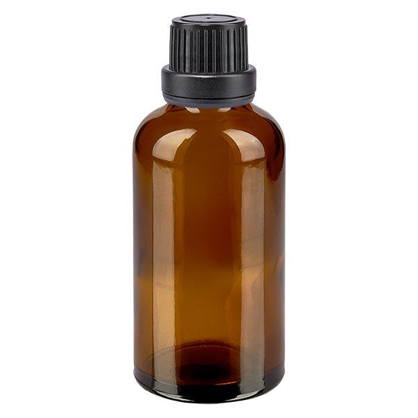 Apothekenflasche braun 50ml Tropfverschluss Giessring 2mm schwarz Originalitätsverschluss