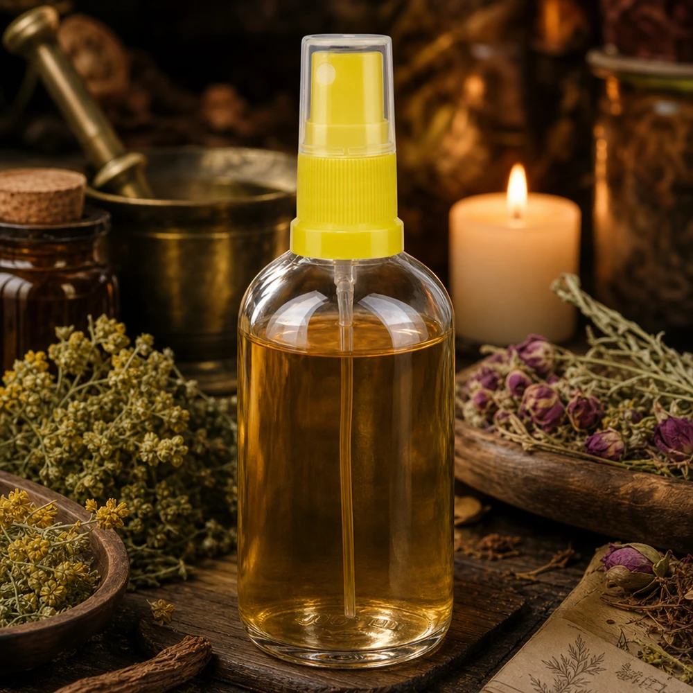 Aromatherapie-Sprühflasche 100ml gelb transparent ClearLine mit botanischer Dekoration