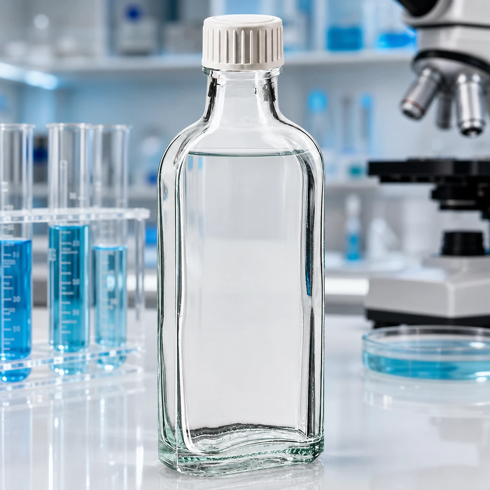 100 ml Meplat klar Schraubverschluss mit PE-Schaumeinlage Transparente Meplat Glasflasche 100ml mit weißem Kunststoffdeckel für pharmazeutischen Einsatz