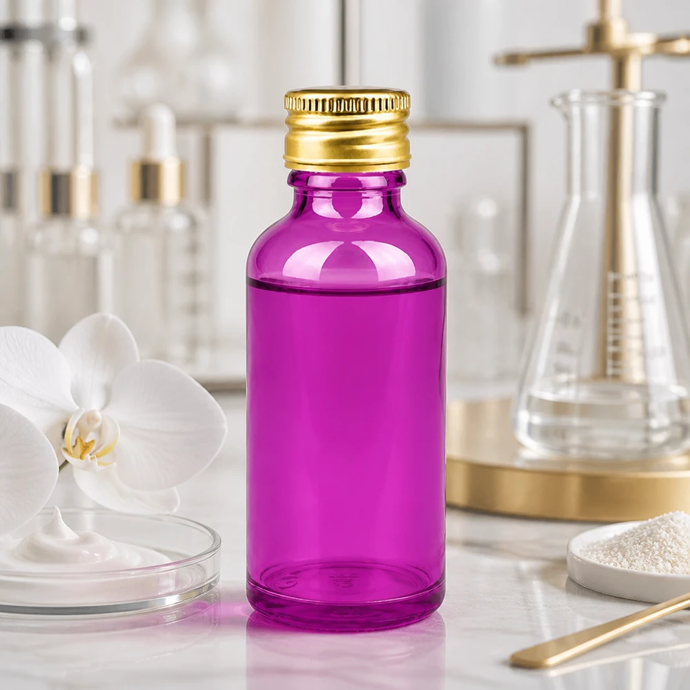50ml Flasche 11mm Schraubverschluss Alu-Gold Standard PurpleLine. UT18/50 Nachfüllbare 50ml Glasflasche in Purple mit wiederverwendbarem Aluminiumdeckel für nachhaltige Verpackung
