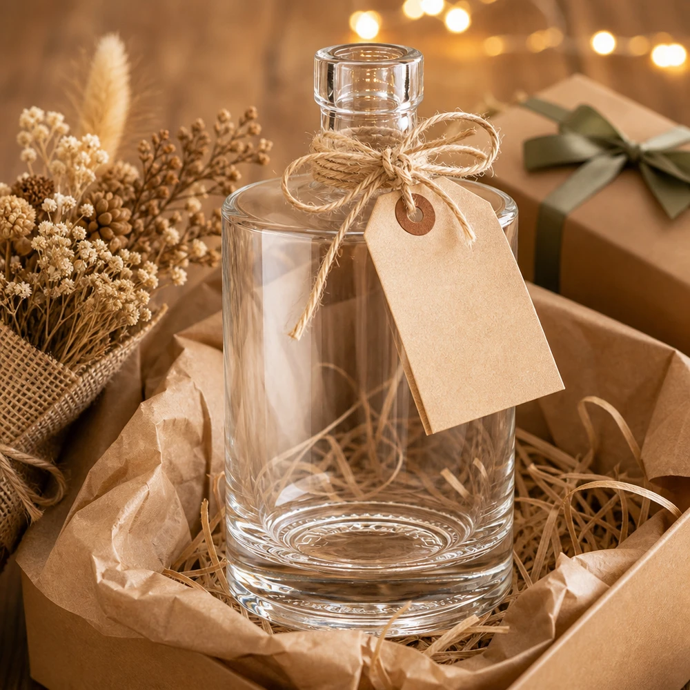 500ml Glasflasche "Galileo" ohne Verschluss UNiTWIST® 500ml Glasflasche Marie als Geschenkidee mit Kraftpapier-Anhänger und Juteschnur in rustikaler Verpackung