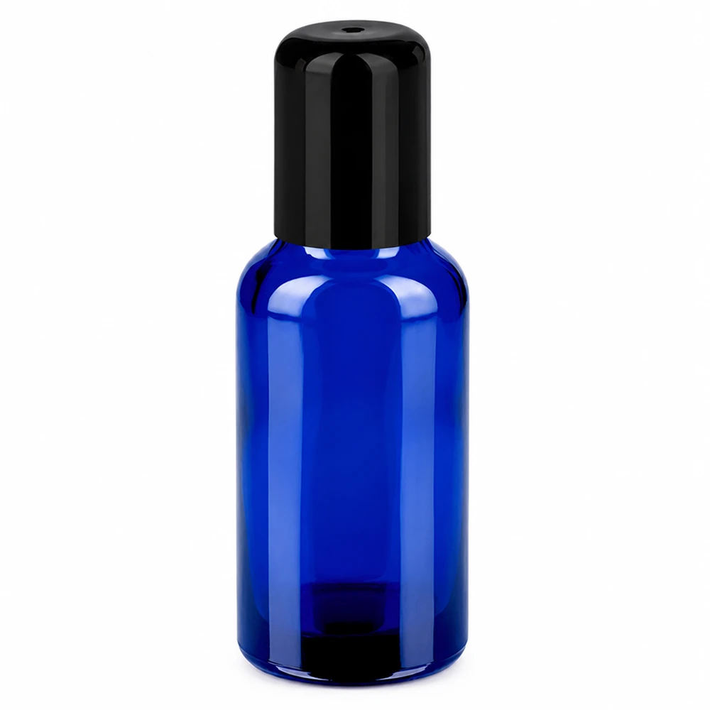 30ml Roll-On Flasche schwarz Standardverschluss BlueLine UT18/30 STD BlueLine Roll-On Behälter 30ml aus Glas mit praktischem Kugelapplikator