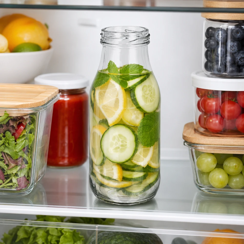 UNiTWIST Bottle263 Glasflasche 263ml mit Gurken Zitrone Minze Infused Water im Kühlschrank TO43 Verschluss