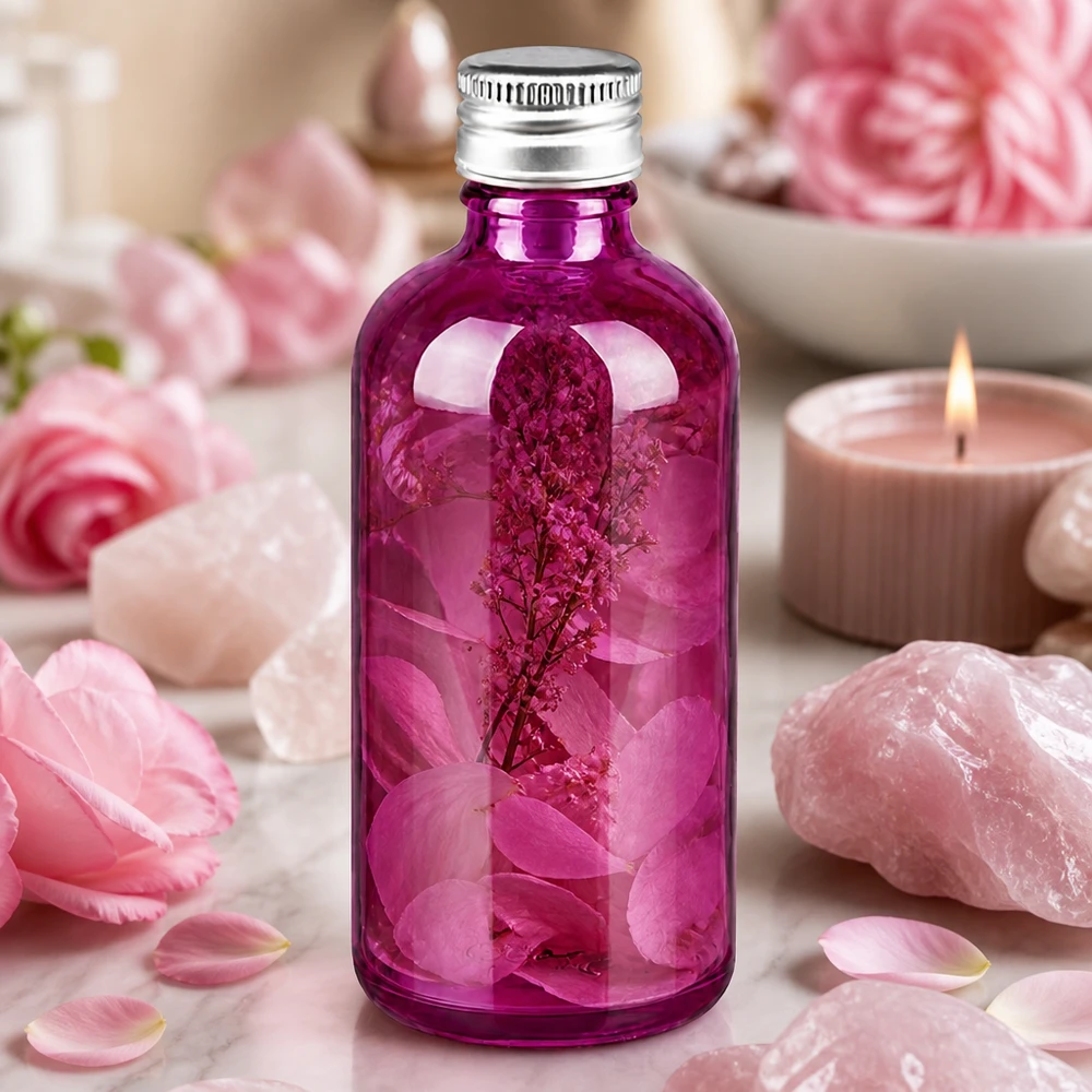 Robuste 100ml Glasflasche in leuchtendem Purple mit korrosionsbeständigem Aluminiumverschluss
