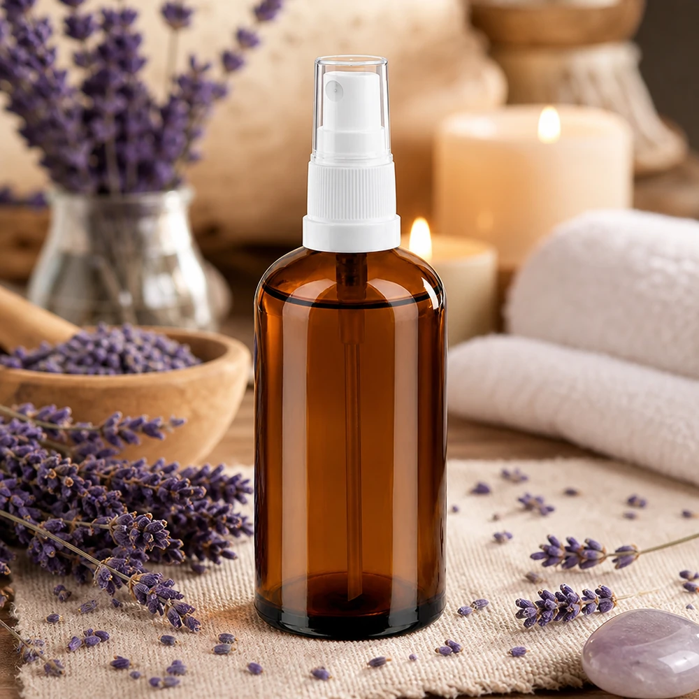 100ml Sprayflasche weiß/transparent Standardverschluss BrownLine UT18/100 Robuste 100ml Glassprühflasche in Apotheker-Qualität mit weißem Pumpzerstäuber für den täglichen Gebrauch