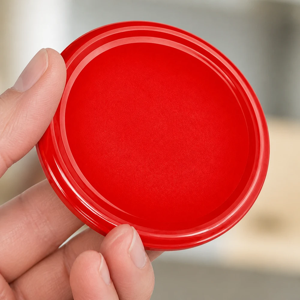 82mm BasicSeal Deckel rot (TO82) UNiTWIST BasicSeal TO82 roter Schraubdeckel 82mm UNiTWIST Dichtungsrand Nahaufnahme Hand