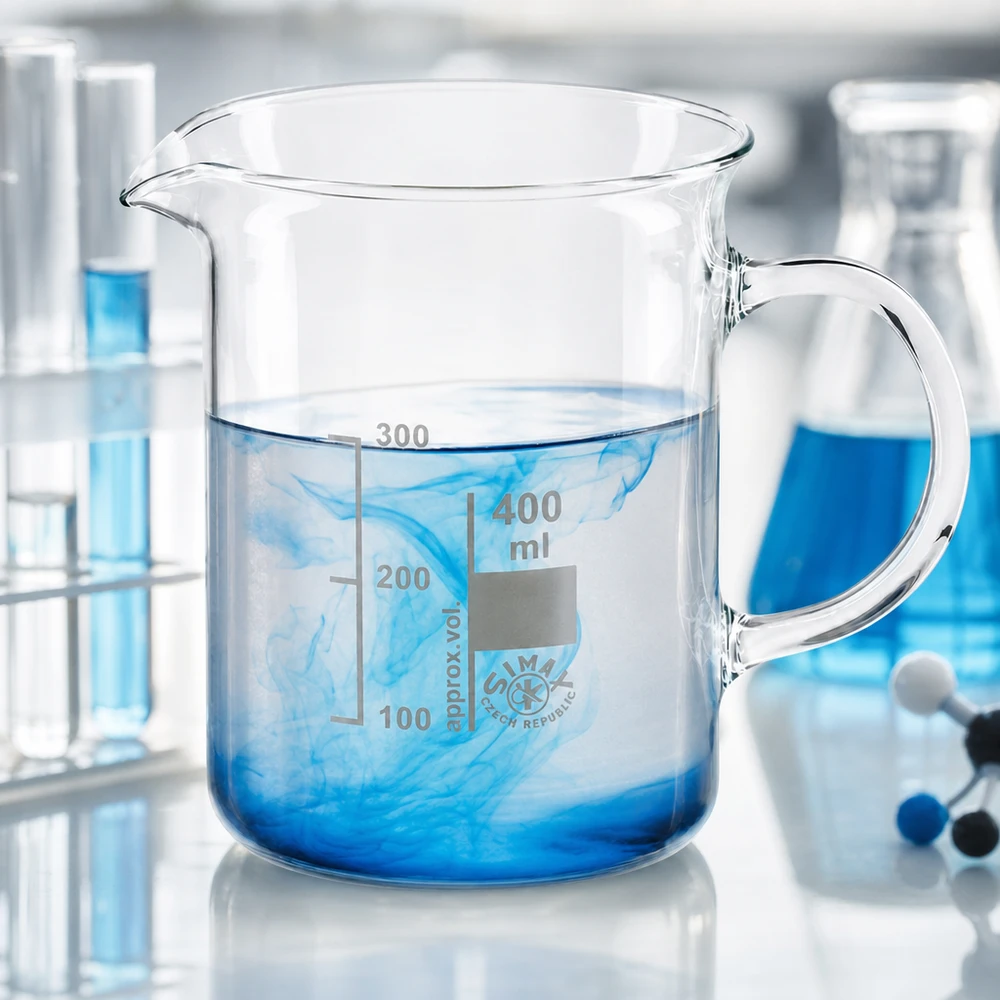 Becherglas 400ml Borosilikatglas, mit Henkel Becherglas mit Henkel 400ml Borosilikatglas geeignet für Chemie Biologie und Medizin im Laborbereich