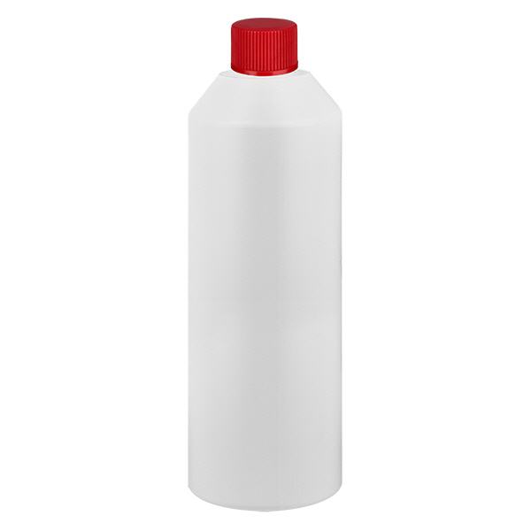 Apothekenflasche HDPE 250ml weiß, mit rotem Schraubverschluss Apothekenflasche HDPE 250ml weiß, mit rotem Schraubverschluss