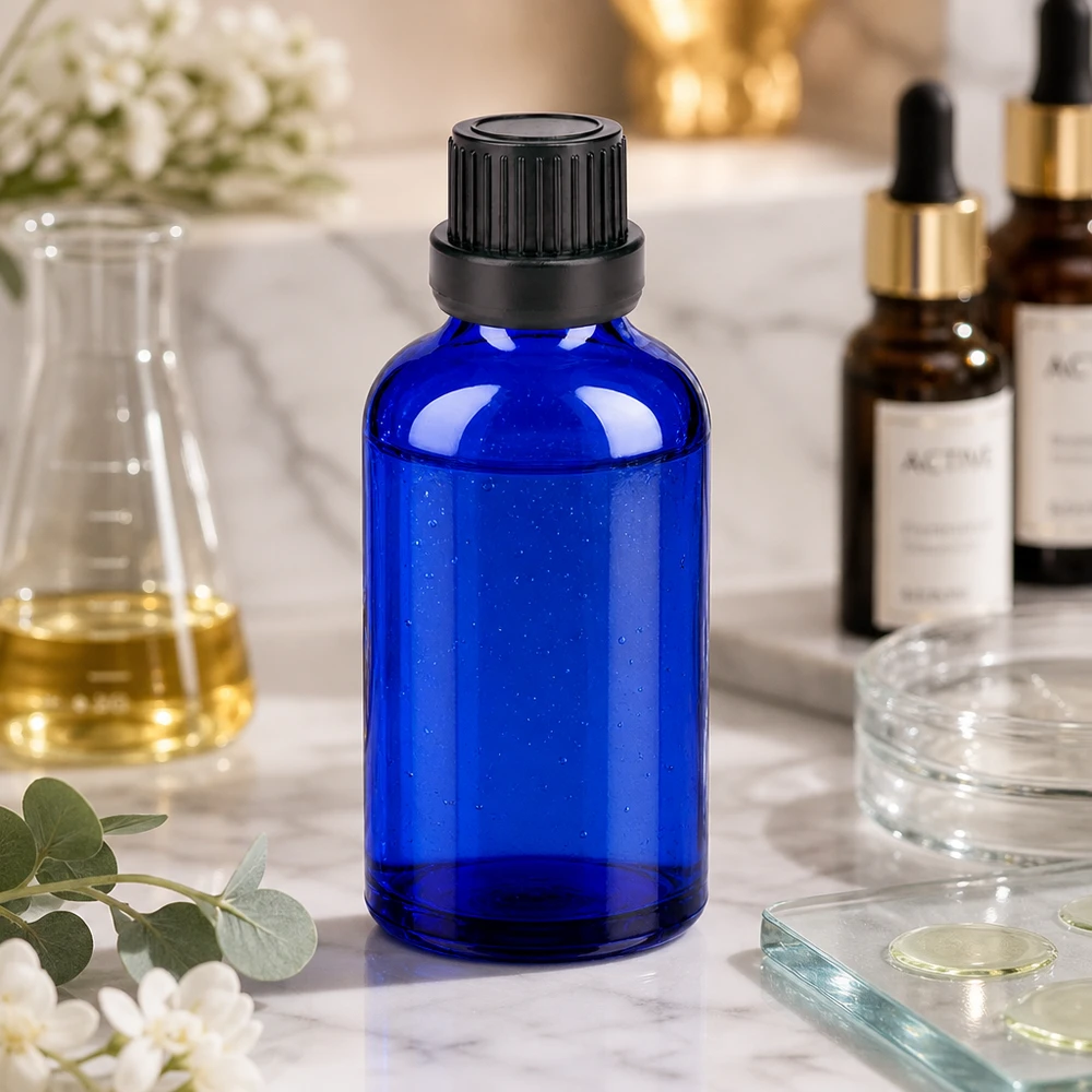 50ml Flasche 11mm Schraubverschluss schwarz Originalitätsverschluss BlueLine UT18/50 Nachfüllbare 50ml Glasflasche mit schwarzem Kindersicherheitsverschluss für den Hausgebrauch