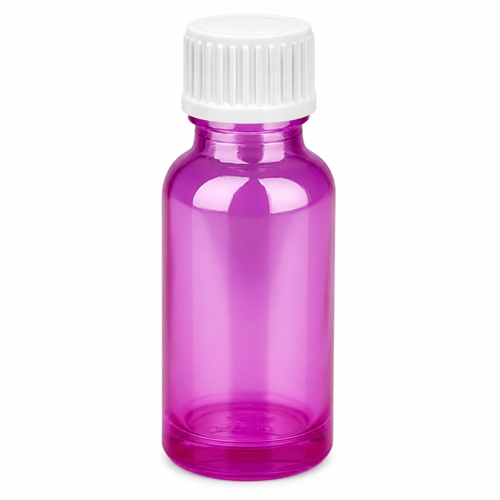20ml (Globuli)Flasche 3mm Giessring weiß Standard PurpleLine.UT18/20 20ml Glasfläschchen in Purple mit sicherem Verschluss perfekt für ätherische Öle portionieren