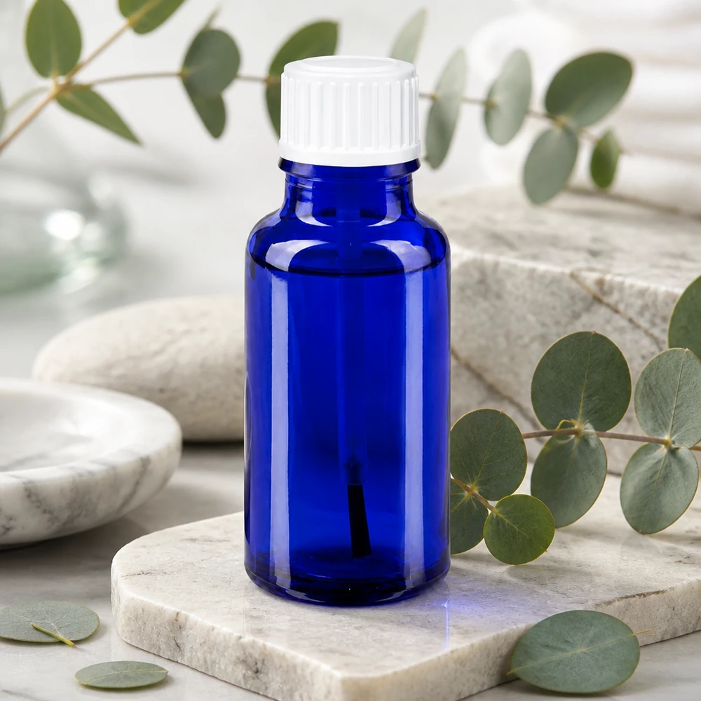 Apothekenflasche blau 20ml Schraubverschluss weiß Pinsel Kompakte blaue Pinselflasche 20ml ApoGlas ideal für Aromatherapie und Kosmetik
