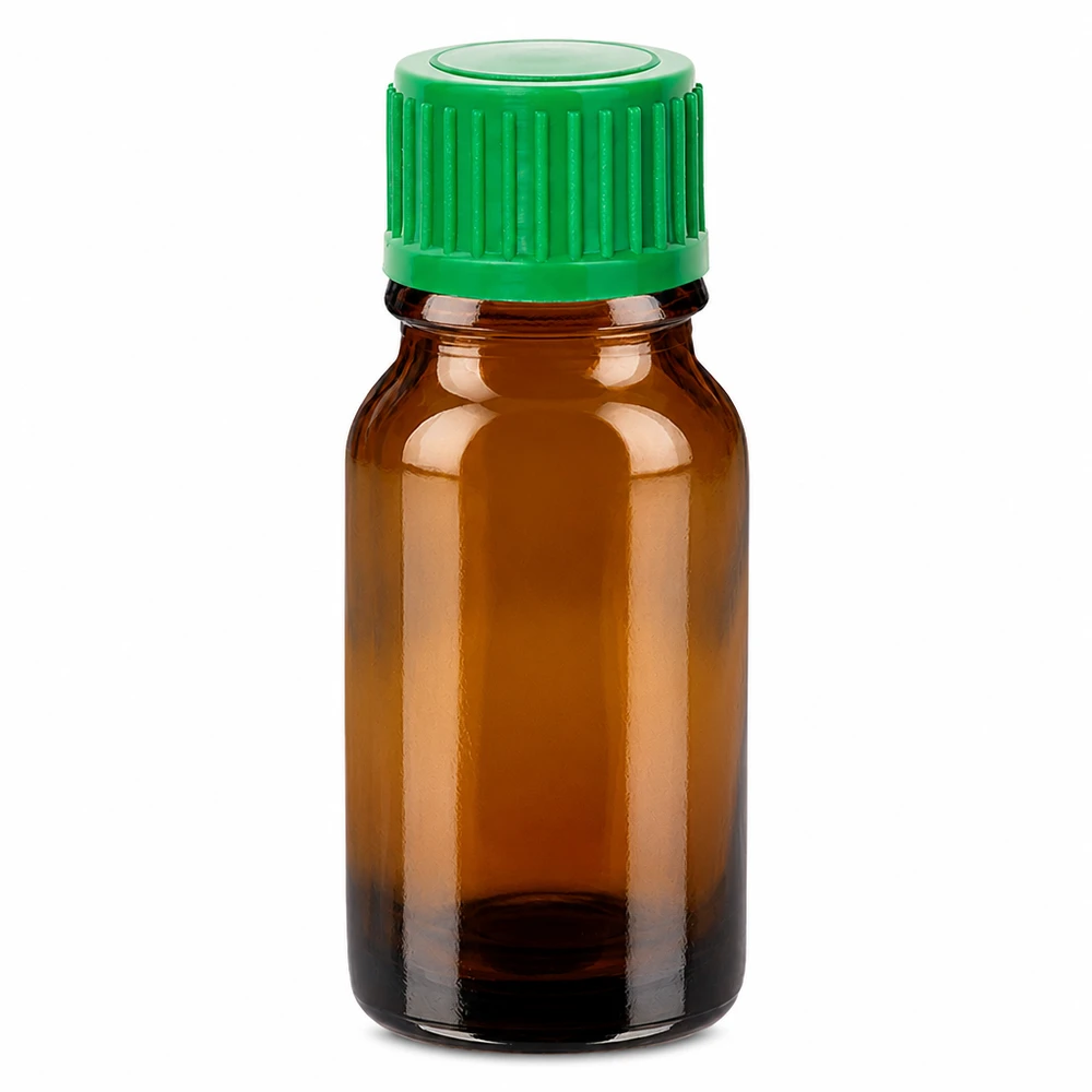 10ml Tropfflasche 0.8mm grün Standardverschluss BrownLine UT18/10 Kompakte 10ml Tropfflasche aus braunem Glas mit grünem Verschluss STD BrownLine