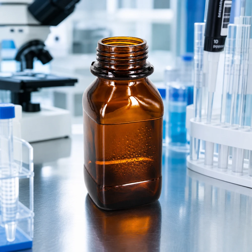 Kompakte 250ml Chemikalienflasche aus dunklem Glas für präzise Dosierung