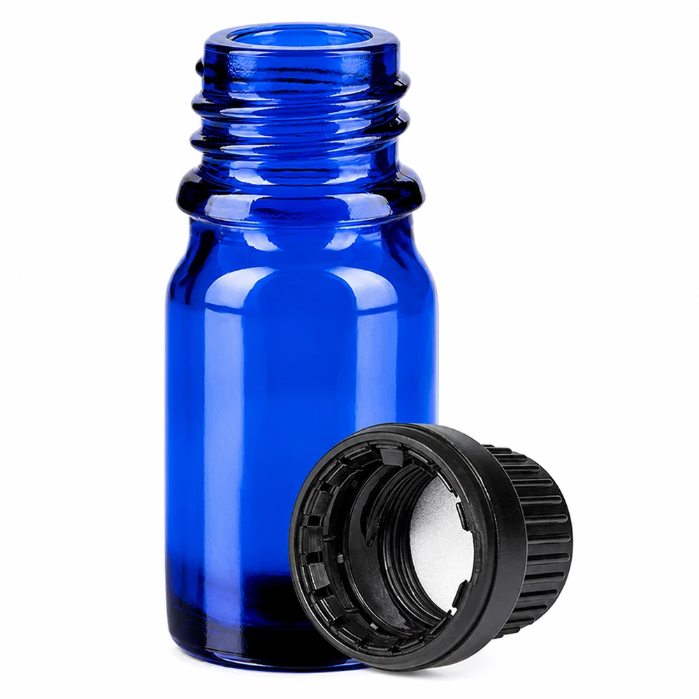 5ml Flasche 11mm Schraubverschluss schwarz Originalitätsverschluss BlueLine UT18/5 Handliche 5ml Flasche aus blauem Glas mit schwarzem Verschluss ideal für kleine Mengen