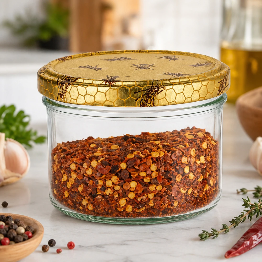 300g Honigglas mit Bienenwabe Deckel BasicSeal UNiTWIST 300g Honigglas mit Bienenwaben-Deckel als Gewürzdose für Chilliflocken in der Küche verwendbar
