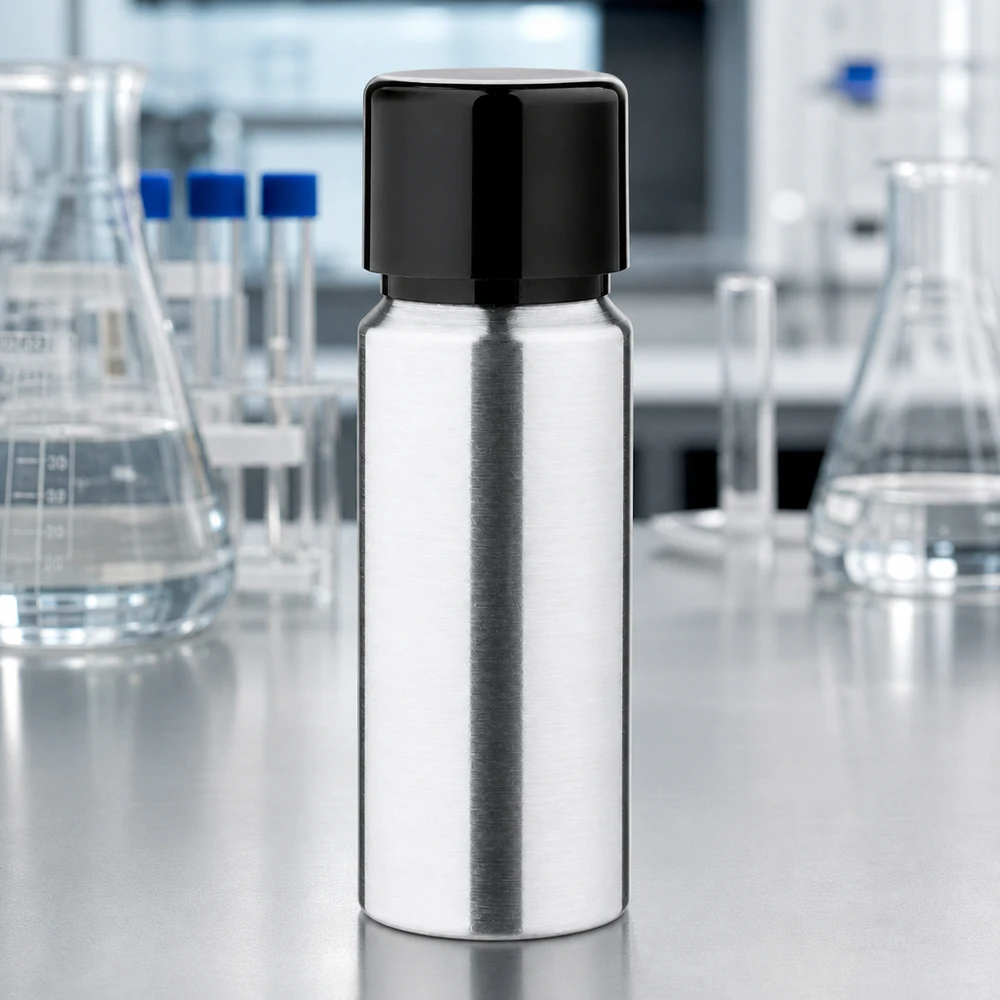 Kleine 20ml Aluminium-Flasche mit reflektierender Metalloberfläche für präzise Dosierung