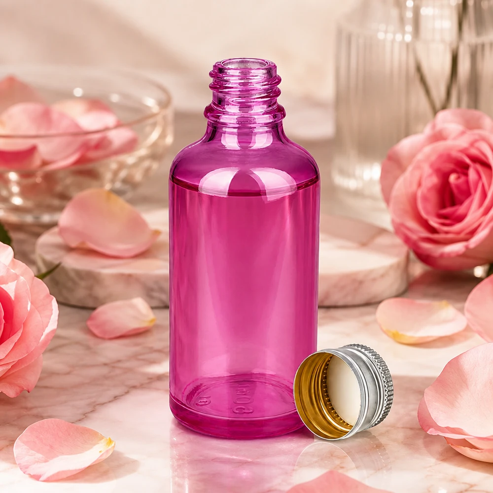 50ml Flasche 11mm Schraubverschluss Alu-Silberer Standard PurpleLine.UT18/50 Kompakte lila Glasflasche 50ml mit dichtschließendem Silberverschluss für Reise und Aufbewahrung