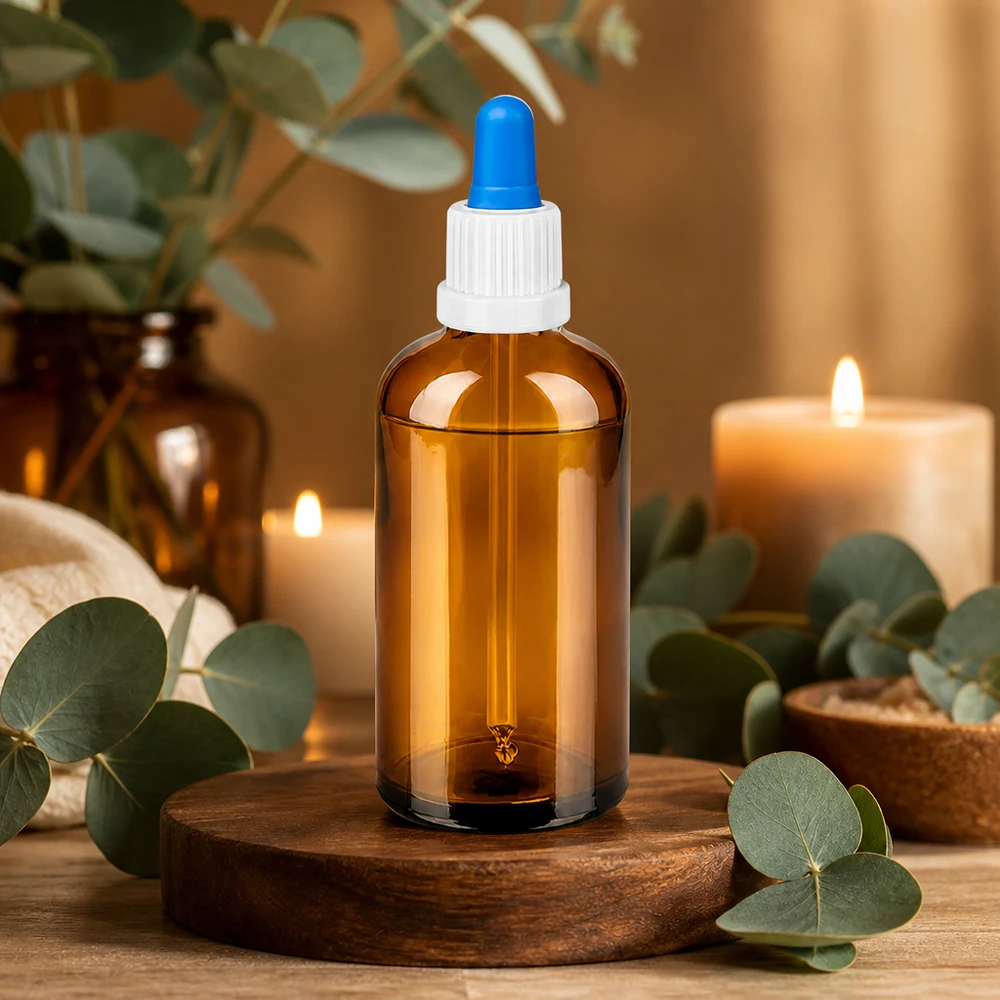 100ml Pipettenflasche weiß/blau Originalitätsverschluss BrownLine UT18/100 Apothekerflasche 100ml braun mit Präzisionspipette und Gewindehals für Extrakte