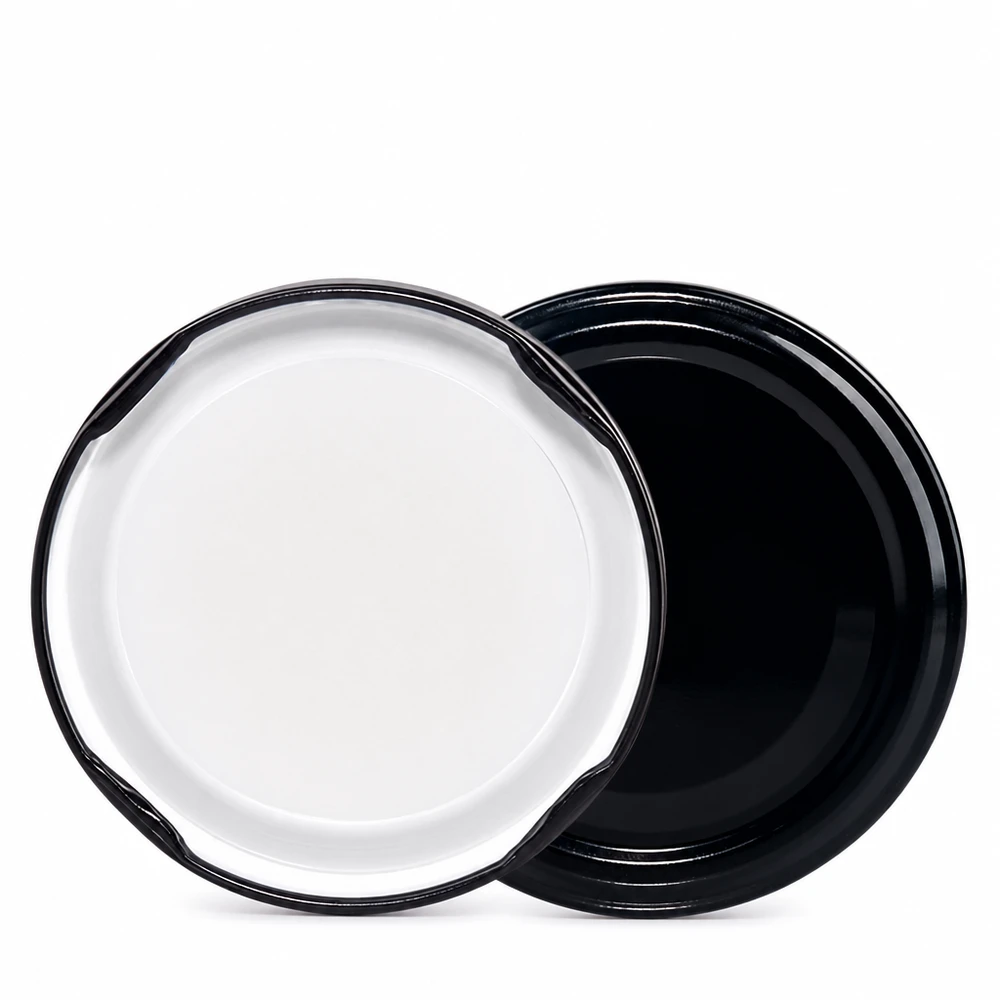Zwei UNiTWIST TO48 Deckel schwarz BioSeal BPA-frei Größe 48mm Vergleich Innen Außen