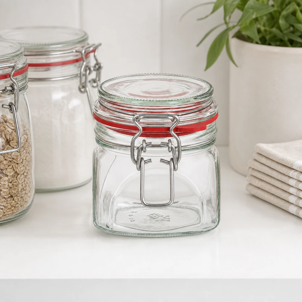 Vielseitiges 370ml Glasgefäß mit Schnappverschluss für Trockenvorräte und Konserven
