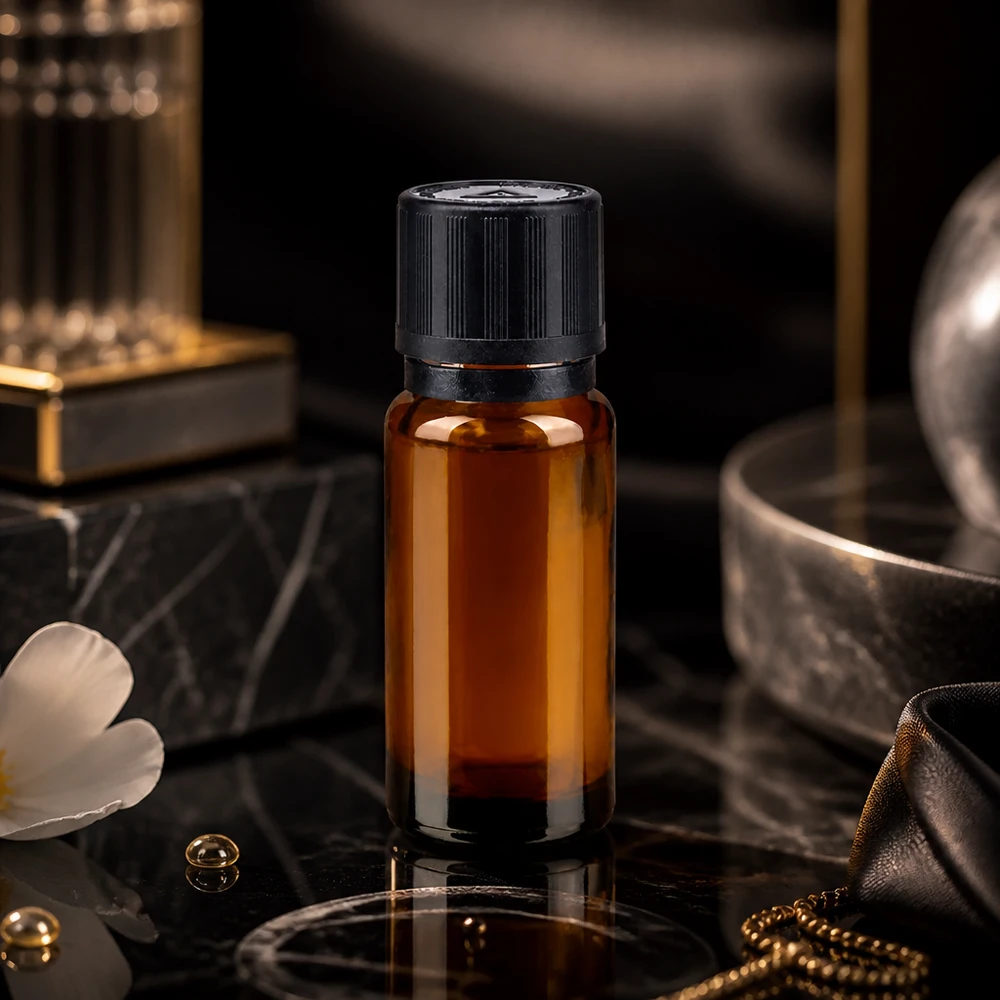 10ml Dropper Bottle Apothekenglas mit schwarzem Blinddeckel und Originalitätsring Frontansicht