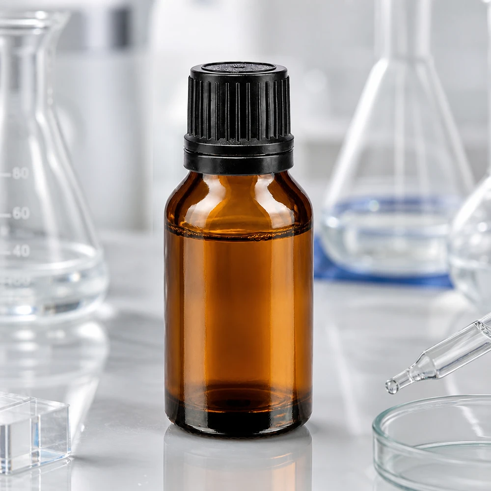 Apothekenflasche braun 15ml Schraubverschluss schwarz Giessring Originalitätsverschluss Kompakte Pharmaflasche 15ml in Bernsteinfarbe mit sicherem Schraubverschluss und Gießring