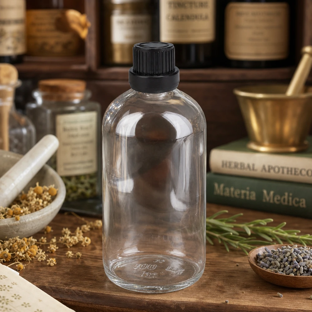 Hochwertige 100ml Glasflasche mit 2mm Tropfeinsatz und schwarzem Manipulationssicherheitsverschluss