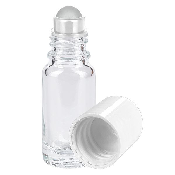 Apothekenflasche klar 10ml Roll-On Verschluss weiß Apothekenflasche klar 10ml Roll-On Verschluss weiß