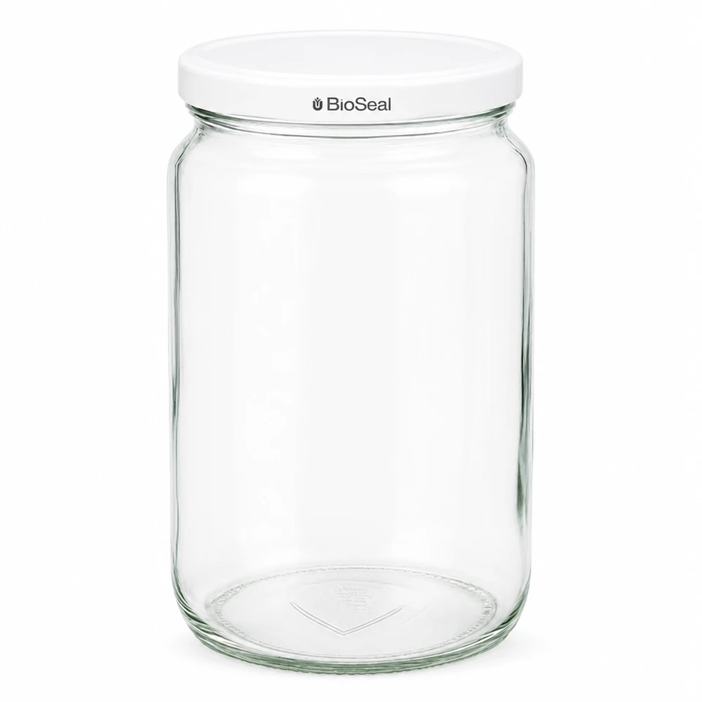 795ml Rundglas mit BioSeal Deckel weiß UNiTWIST UNiTWIST Runda795 Einmachglas mit weißem TO82 BioSeal Deckel - klares Glas für Lebensmittelaufbewahrung