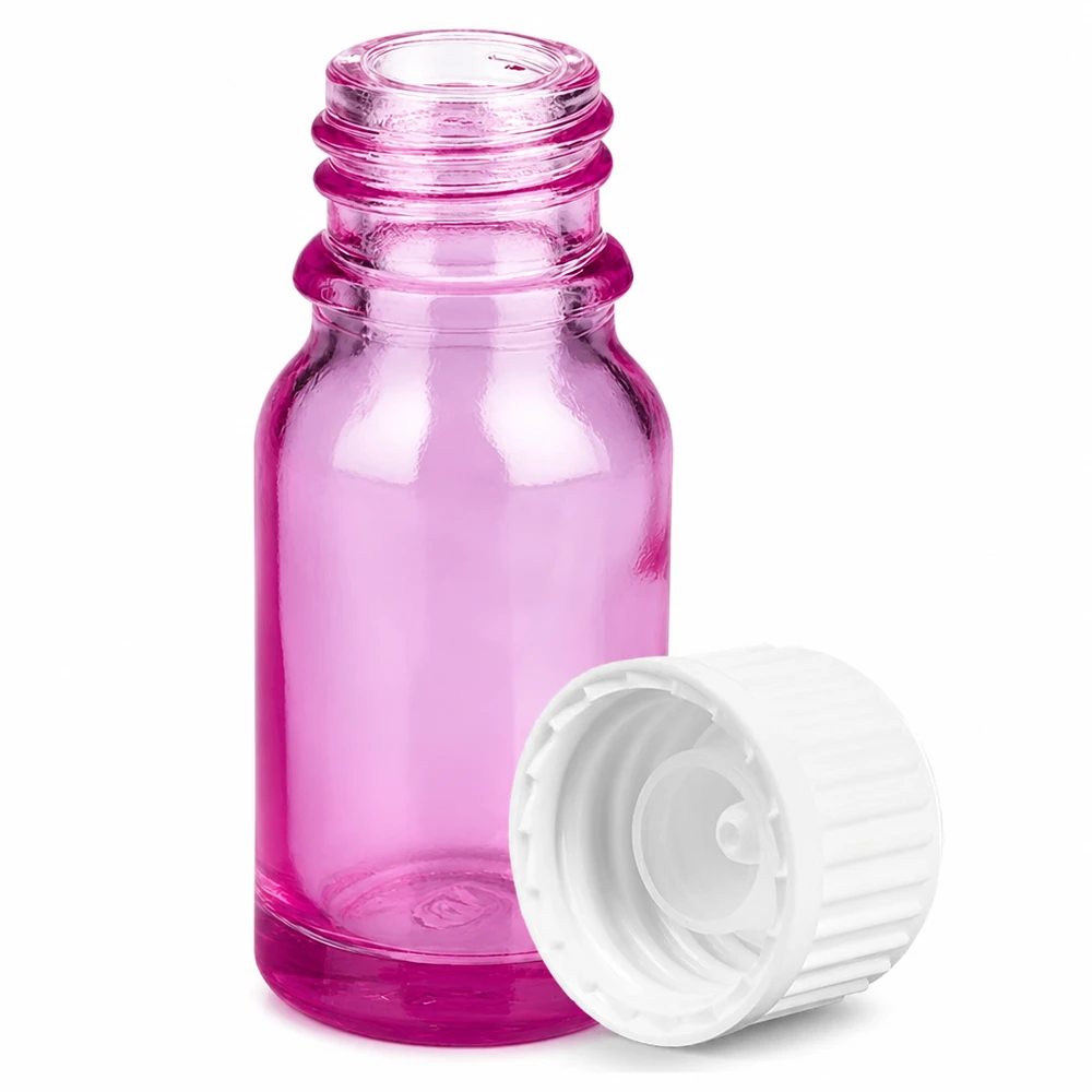 Kleine violette Glasflasche 10ml mit weißem Deckel optimal für Reisegrößen und Proben