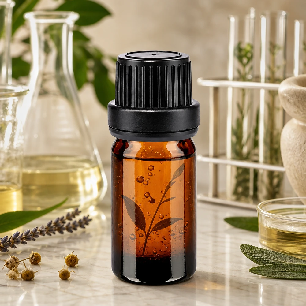 Lichtgeschützte 5ml Mini-Apothekerflasche Braunglas schwarzer OV-Verschluss 11mm